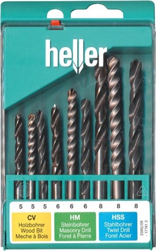 Набор сверл универсальных HELLER  комбинированный 5 дерево,6 бетон, 8 металл (9 пр.) TD17741