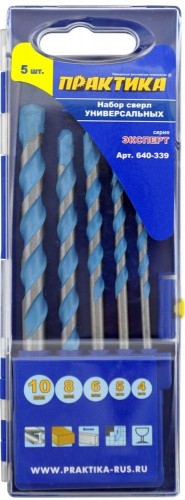 Набор сверл универсальных ПРАКТИКА 5 шт. (4-10 мм.) Эксперт 640-339 640-339