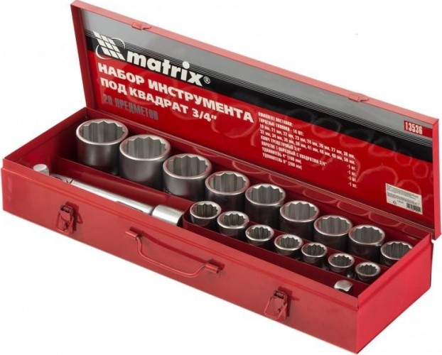 Набор торцевых головок 12 гранные, 3/4" MATRIX 19-50 мм, 20 предметов, 13536 13536