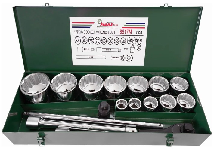 Набор торцевых головок и принадлежностей HANS 8617M на 1", 17 предметов