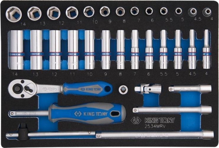 Набор торцевых головок с принадлежностями KING TONY 34 предмета ложемент 9-2534MRV 9-2534MRV