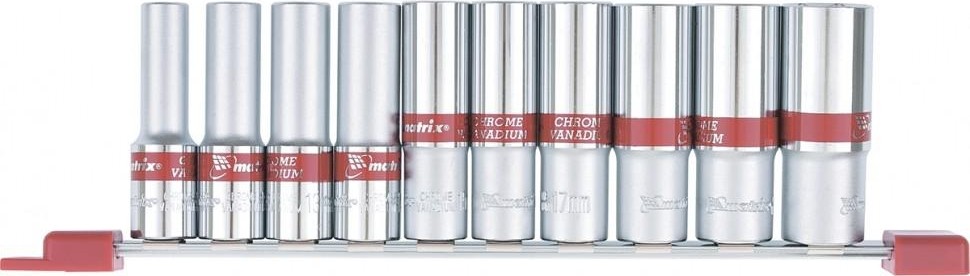 Набор торцевых головок удлиненных 6 гранных, 1/2" MATRIX 10-22 мм crv, 10 предметов, 13590 13590