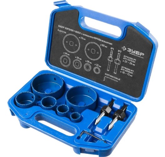 Набор твердосплавных коронок ЗУБР ПРОФЕССИОНАЛ 6 d 22, 28, 35, 44, 68, 73 мм 33360-H6_z01