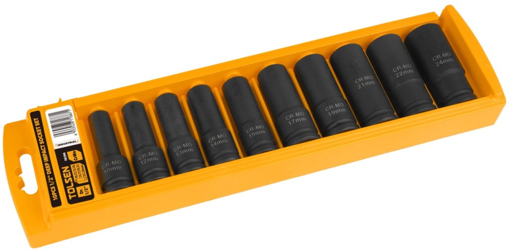 Набор ударных глубоких головок 1/2" TOLSEN 10-24 мм шестигранные, 10 предметов TT18296 TT18296