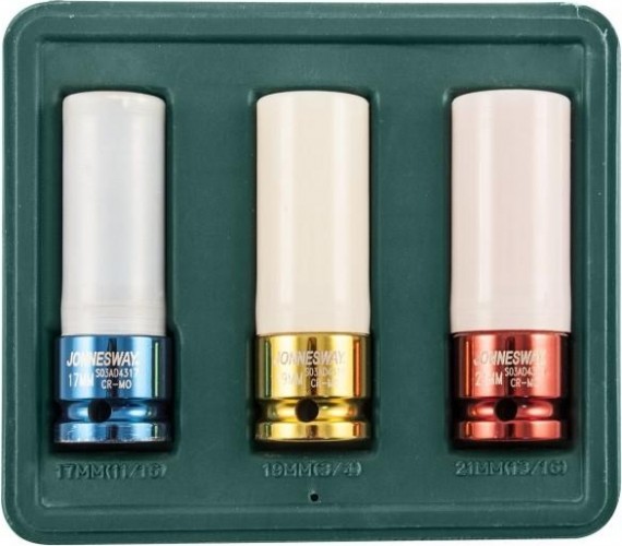 Набор ударных головок 1/2" JONNESWAY S03AD4303S для лекгосплавных колесных дисков, 17,19,21 мм 047494