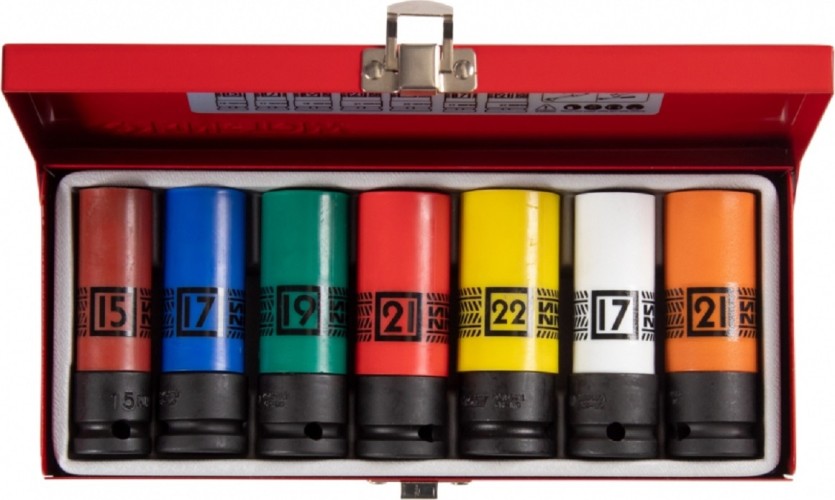 Набор ударных головок 1/2" KING TONY 44907MP глубоких 6-ти гранные, 15-22 мм, 7 пр.