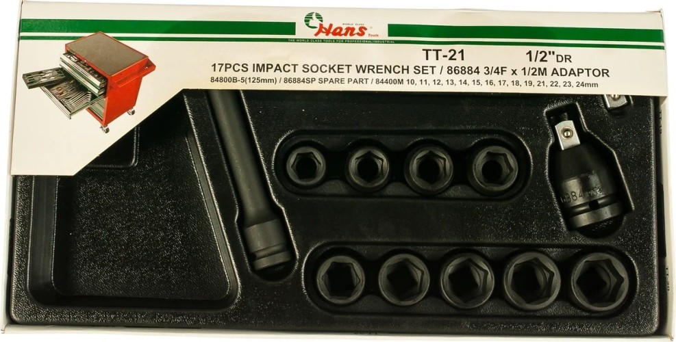 Набор ударных торцевых головок 1/2" HANS TT-21 ложемент (10-24 мм) 17 предметов - изображение 2
