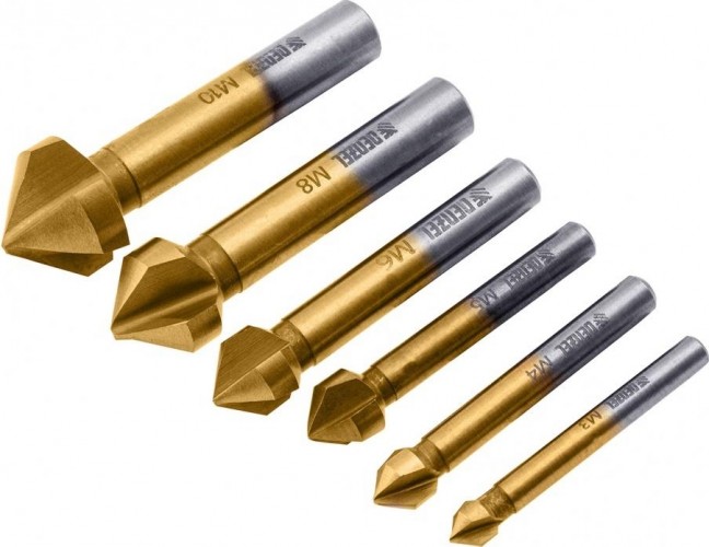 Набор зенковок по металлу Denzel HSS, M3-M10 набор 6 шт, кейс 72313