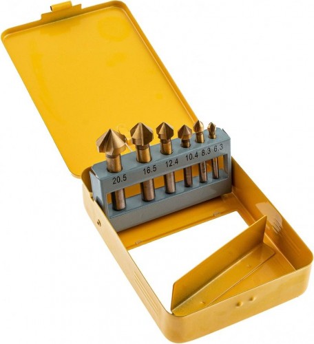 Набор зенковок по металлу Denzel HSS, M3-M10 набор 6 шт, кейс 72313 - изображение 3