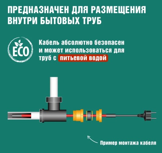 Нагревательный кабель REXANT 10HTM2-CT саморегулирующийся, пищевой (в трубу) 10м/100Вт 51-0605 - изображение 4