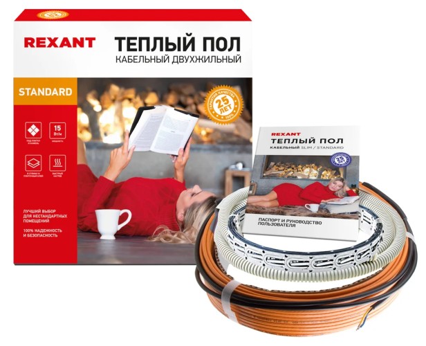 Нагревательный кабель REXANT Standard RND -80-1200 (в стяжку) двухжильный 51-0518-3