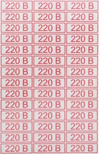 Наклейка REXANT 56-0007 ( уп. 210 штук ) " 220 В" 10*30 мм 56-0007