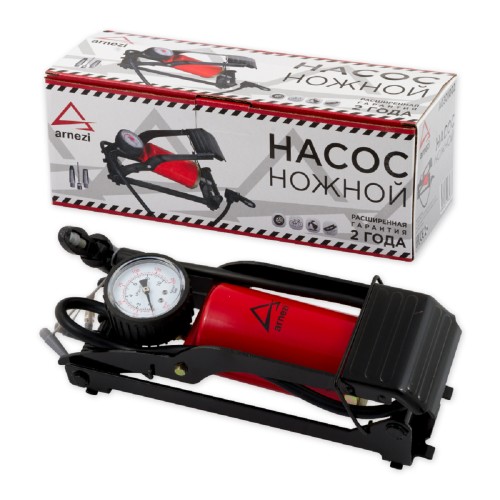 Насос автомобильный ARNEZI A0301002 ножной, одноцилиндровый 360 см3 с манометром 0-9ат