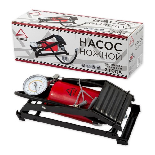 Насос автомобильный ARNEZI A0301003 ножной, одноцилиндровый 650 см3 с манометром 0-10а