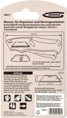 Нож для строительных работ GROSS 100 мм, мини авто выброс/возврат лезвия 78873 - изображение 5