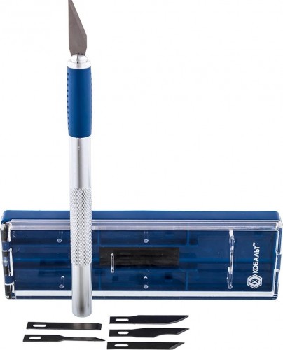 Нож для строительных работ Кобальт 245-060 перовые лезвия 6 шт, металлический корпус, кейс