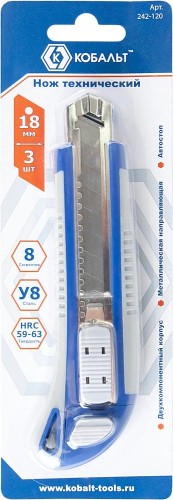 Нож для строительных работ Кобальт 242-120 технический лезвия 18 мм (3 шт.), двухкомпонентный - изображение 2