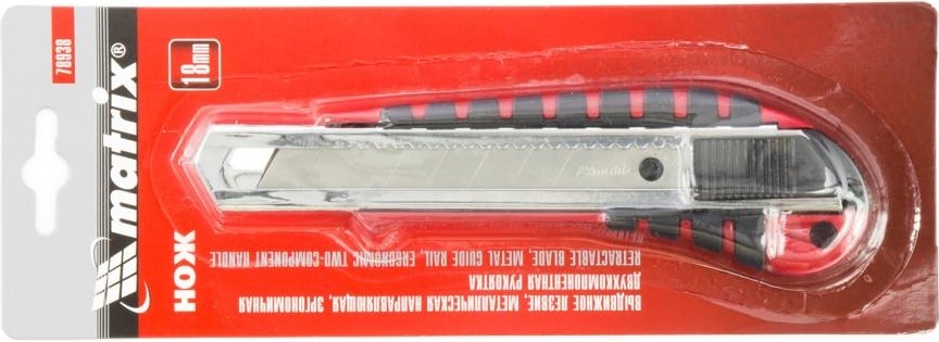 Нож для строительных работ MATRIX 18 мм нож,  выдвижное лезвие металлическая направля 78938 - изображение 2