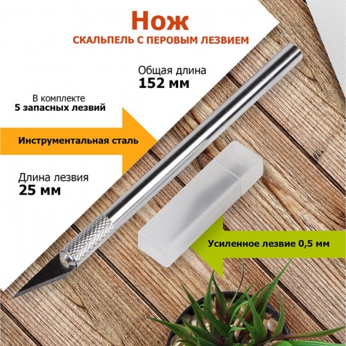 Нож для строительных работ REXANT 12-4910 с перовым лезвием 5 лезвий (скальпель) - изображение 2