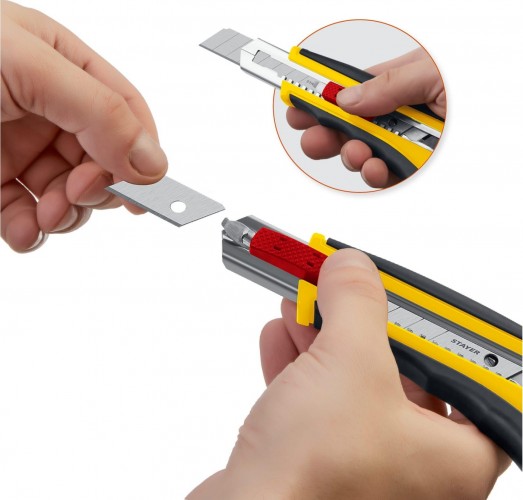 Нож для строительных работ STAYER HERCULES-18 с автозаменой и автостопом с доп. фиксатором 3 сег 09165_z01 - изображение 4