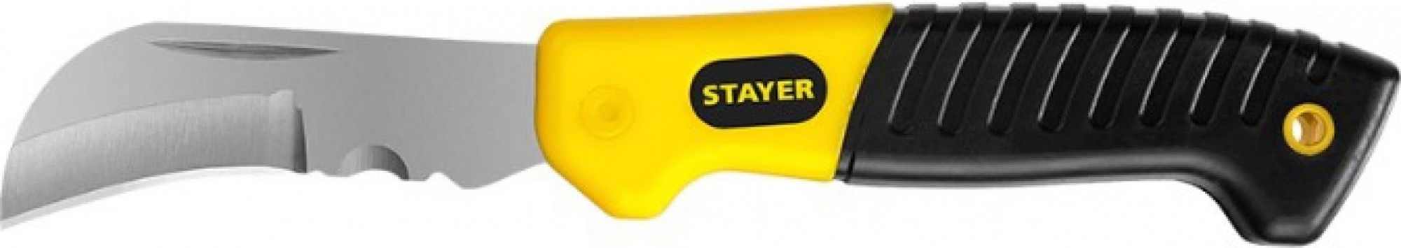 Нож для строительных работ STAYER SK sk-с монтерский, складной, изогнутое лезвие, profe 45409
