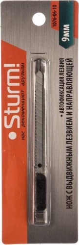 Нож для строительных работ Sturm 1076-06-10 с автофиксацией, нержавеющ. корпус и полотно, 9мм - изображение 3