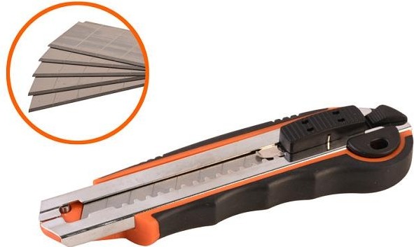 Нож для строительных работ Sturm 1076-08-06 18мм,автомат. смена лезвий, 5 лезвий, доп.фиксатор - изображение 2