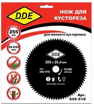 Нож для триммера DDE WOOD CUT (255х25,4 мм; 80 зубьев) 645-518