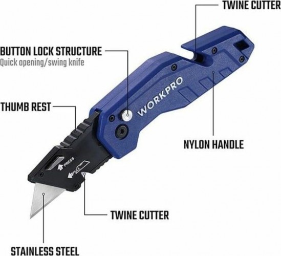 Нож складной WORKPRO WP211008 со сменными лезвиями - изображение 4
