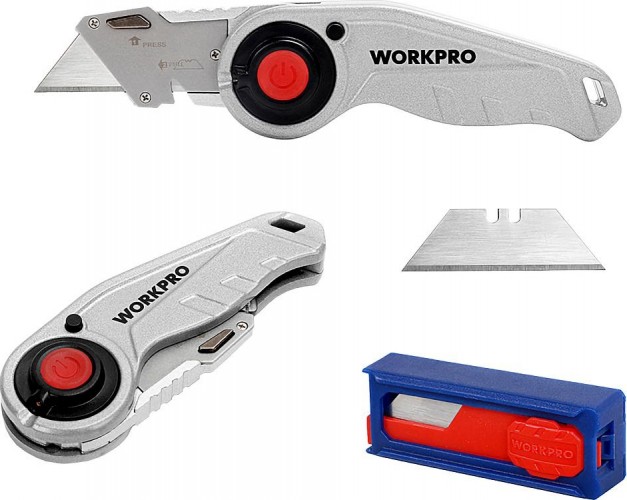 Нож складной WORKPRO WP211009 со сменными лезвиями с подсветкой - изображение 4