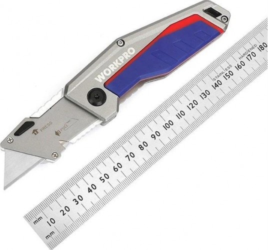 Нож складной WORKPRO WP211012 со сменными лезвиями, алюминиевый - изображение 4