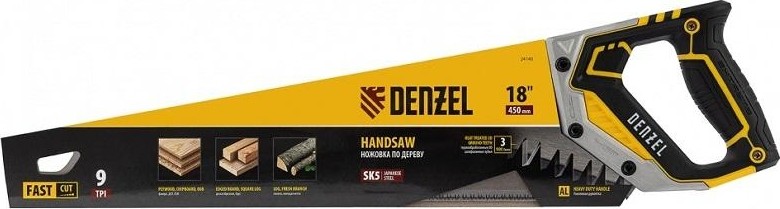 Ножовка по дереву Denzel 9 TPI 450 мм, зуб 3d, металлопл. рукоятка 24140 - изображение 4