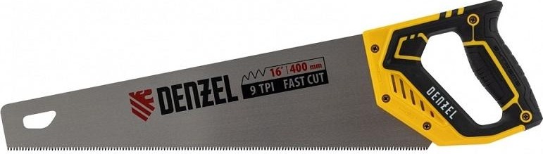 Ножовка по дереву Denzel 9 TPI 400 мм, зуб 3d, двухкомп. рукоятка 24145