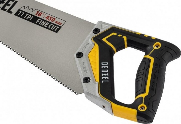 Ножовка по дереву Denzel 9 TPI 450 мм, зуб 3d, металлопл. рукоятка 24140 - изображение 2