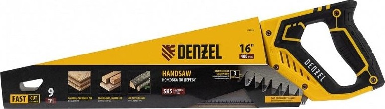 Ножовка по дереву Denzel 9 TPI 400 мм, зуб 3d, двухкомп. рукоятка 24145 - изображение 4