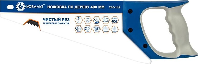 Ножовка по дереву Кобальт 246-142 400 мм, тефлоновое покрытие закал. зуб, 3d-заточка