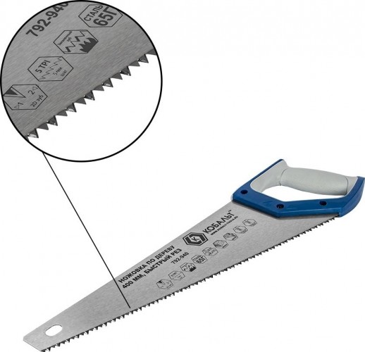 Ножовка по дереву Кобальт 792-940 400 мм, зак. зуб, 2d-заточка, двухк. рукоятка. - изображение 4