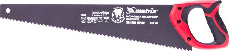 Ножовка по дереву MATRIX 500 мм ,7-8 tpi,зуб-3d,каленый зуб,тефл.покр.полотна,2- 23551