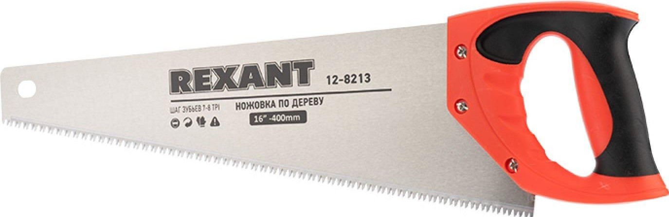 Ножовка по дереву REXANT Зубец 400 мм 7-8 tpi, каленый зуб 2d, двухкомпонентная рукоятка 12-8213