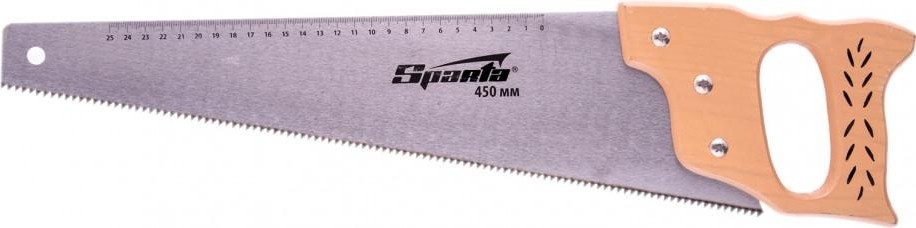 Ножовка по дереву Sparta 450 мм 7-8 трi, каленый зуб линейка, деревянная рукоятка 231875 231875