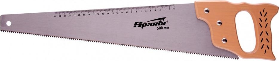 Ножовка по дереву Sparta 500 мм 7-8 трi, каленый зуб линейка, деревянная рукоятка 231895 231895