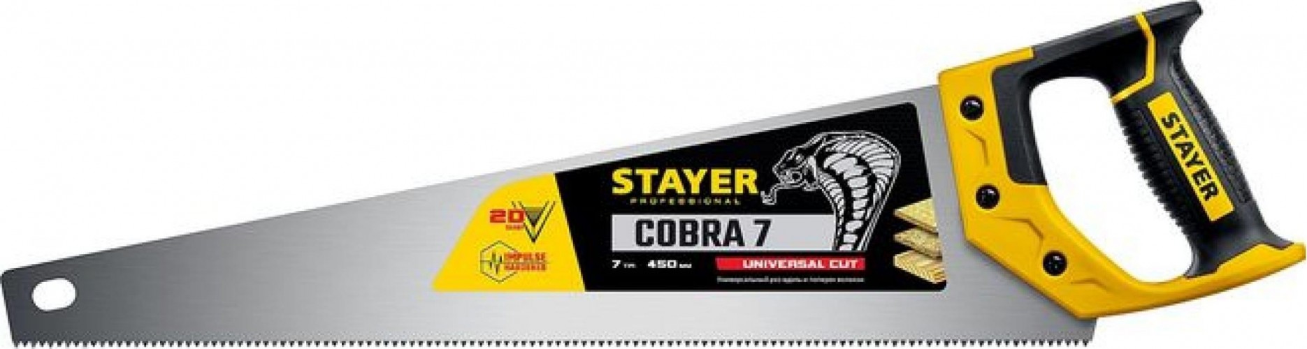 Ножовка по дереву STAYER Cobra 7 универсальная (пила) 450 мм, 7 tpi, универс. зуб,  1510-45_z02