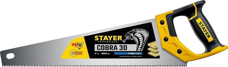 Ножовка по дереву STAYER Cobra 3D универсальная (пила) 400мм, 7tpi, 3d зуб, точн.рез 1512-40_z01
