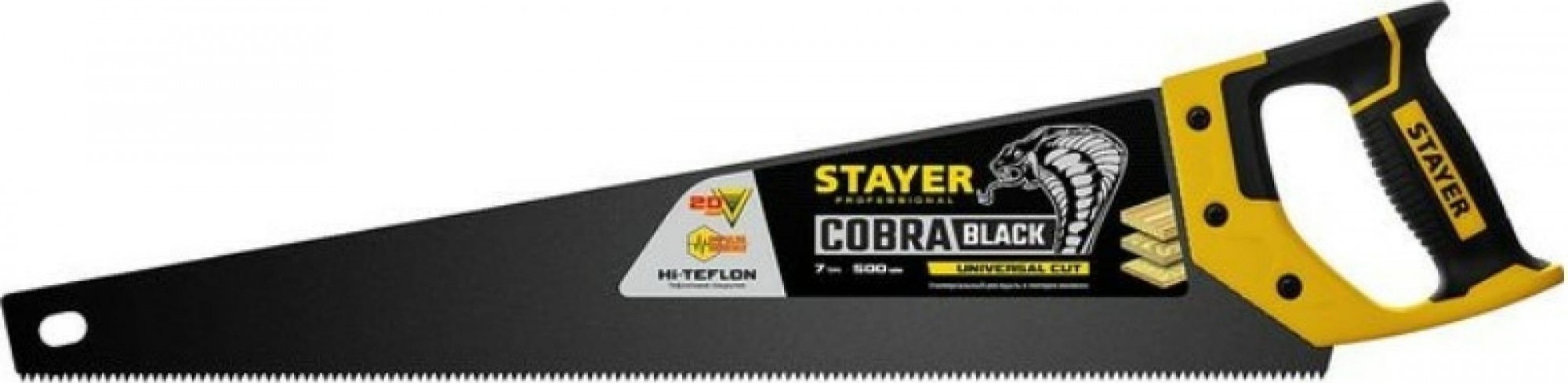 Ножовка по дереву STAYER Cobra BLACK 500 универсальная (пила) 500 мм, 7tpi, тефлон покрытие 2-15081-50_z01