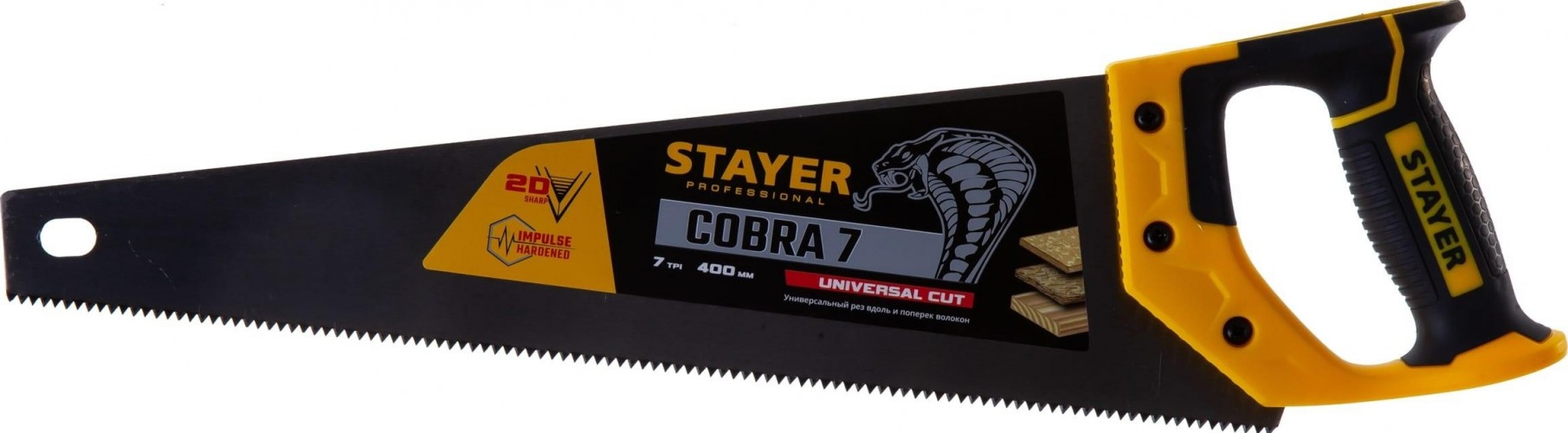 Ножовка по дереву STAYER Cobra 7 универсальная (пила) 400 мм, 7 tpi, универс. зуб,  1510-40_z02