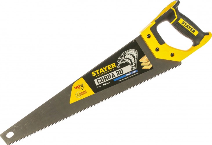 Ножовка по дереву STAYER Cobra 3D универсальная (пила) 450мм, 7tpi, 3d зуб, точн.рез 1512-45_z01