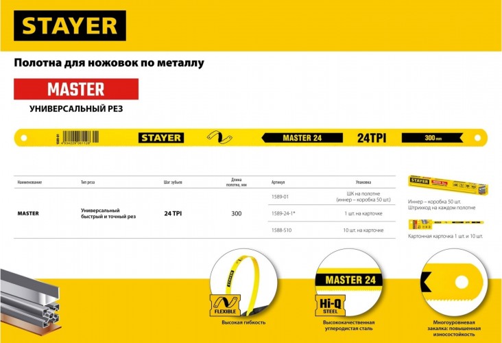 Ножовка по металлу STAYER MASTER полотно для 24tpi(1мм), 300мм, 10шт 1588-S10 - изображение 3