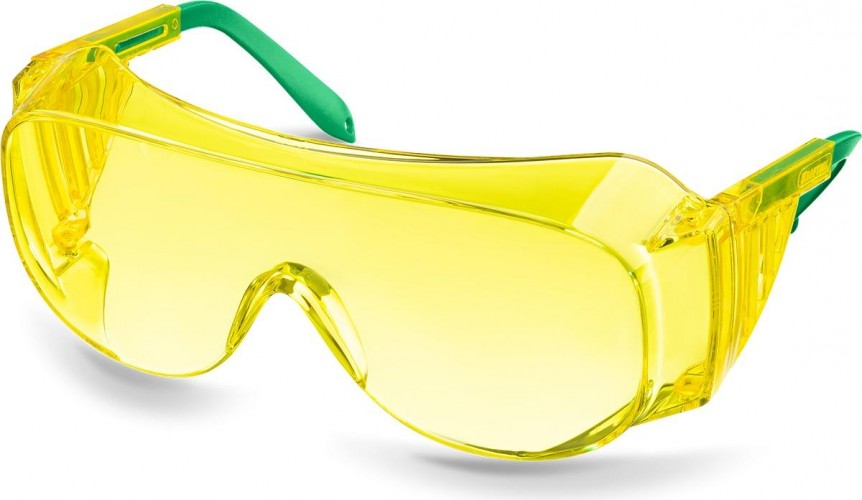 Очки защитные KRAFTOOL ULTRA желтые, линза увеличенного размера 110462