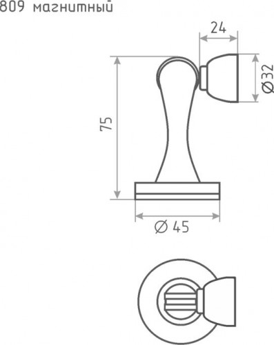Ограничительный стопор НОРА-М 809 магнитный, универсальный "Матовый никель" 8891 - изображение 2