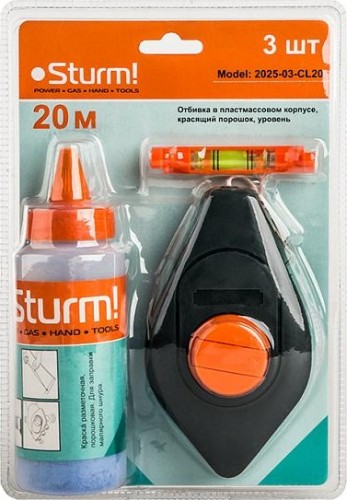 Отбивочный шнур  Sturm 2025-03-CL20 20м с красящим порошком + уровень